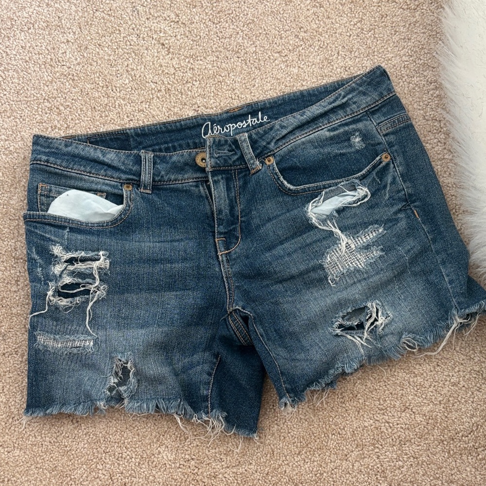 Aeropostale Women's Ripped Blue Jean Shorts